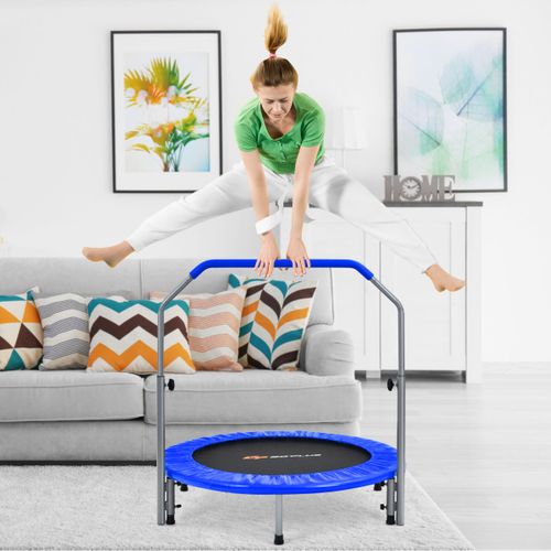 Trampoline De Fitness Pliable, Tapis De Saut 101 Cm Avec Main Courante En Mousse Hauteur Réglable
