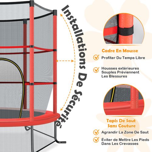 Trampoline De Jardin, Tapis De Saut Pour Enfants Ø165cm Avec Filet De Protection