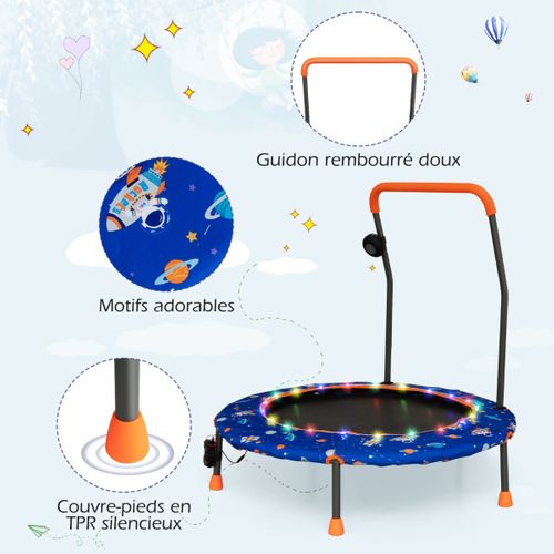 Trampoline Enfants, Tapis De Saut Ø92cm Lumineux Avec Poignée Amovible Charge 25kg