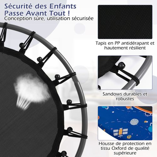 Trampoline Enfants, Tapis De Saut Ø92cm Lumineux Avec Poignée Amovible Charge 25kg
