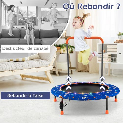 Trampoline Enfants, Tapis De Saut Ø92cm Lumineux Avec Poignée Amovible Charge 25kg