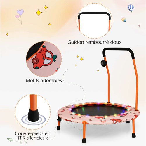 Trampoline Enfants, Tapis De Saut Ø92cm Lumineux Avec Poignée Amovible Charge 25kg