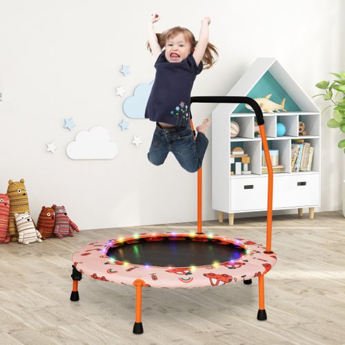 Trampoline Enfants, Tapis De Saut Ø92cm Lumineux Avec Poignée Amovible Charge 25kg