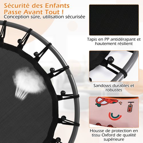 Trampoline Enfants, Tapis De Saut Ø92cm Lumineux Avec Poignée Amovible Charge 25kg