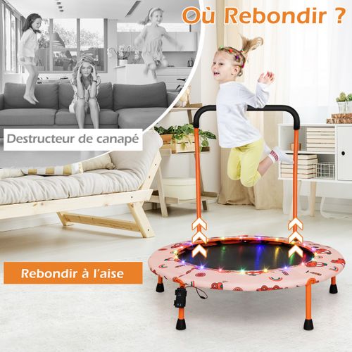 Trampoline Enfants, Tapis De Saut Ø92cm Lumineux Avec Poignée Amovible Charge 25kg