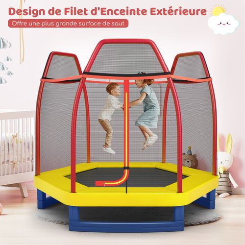 Trampoline Enfants, Tapis De Saut Φ223cm Avec Filet De Sécurité Respirant 36 Ressorts Protégés