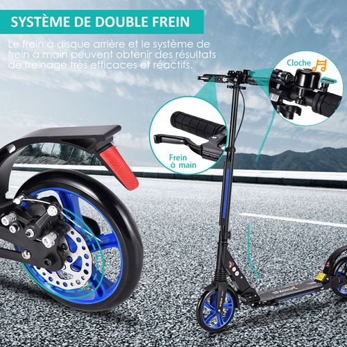 Trottinette à 2 Roues, Tapis De Saut Avec Frein Pliable 3 Hauteures Aajustables