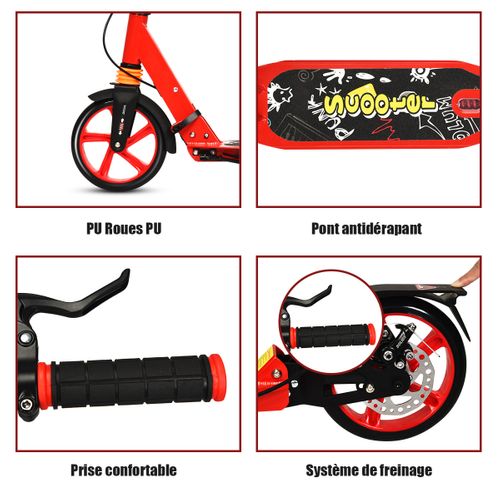 Trottinette à 2 Roues, Tapis De Saut Avec Frein Pliable 3 Hauteures Aajustables