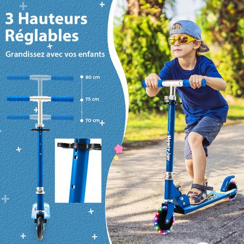 Trottinette Enfant Pliable, Tapis De Saut 2 Roues Clignotantes Automatiques Hauteur Réglable