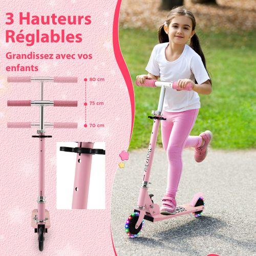 Trottinette Enfant Pliable, Tapis De Saut 2 Roues Clignotantes Automatiques Hauteur Réglable