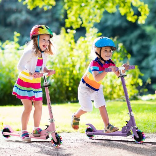 Trottinette Enfant Pliable, Tapis De Saut 2 Roues Clignotantes Automatiques Hauteur Réglable