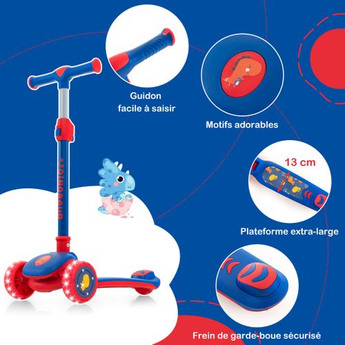 Trottinette Enfant Pliable, Tapis De Saut Avec Roues Clignotantesethauteur Réglable(63-83cm)