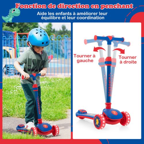 Trottinette Enfant Pliable, Tapis De Saut Avec Roues Clignotantesethauteur Réglable(63-83cm)
