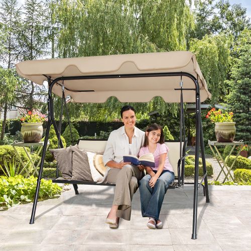 Balancelle D'extérieur, Balancelle De Jardin 3 Places Toile Anti-uv Et Cadre Antirouille