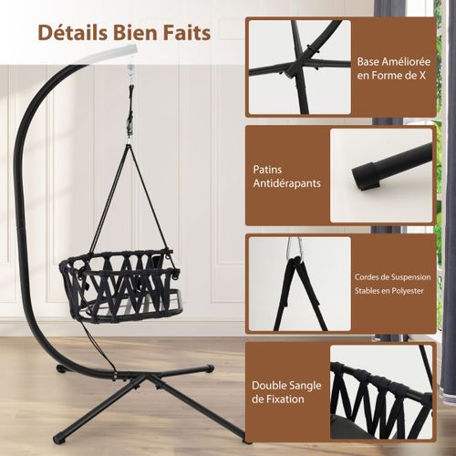 Balancelle, Chaise Suspendue Avec Support Coussins Cadre En Métal Antirouille Et Dossier