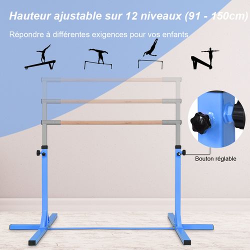 Barre De Gymnastique Hauteur Réglable Pieds De Support Antidérapants Capacité 100kg En Acier