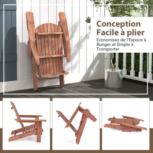Chaise Pliante De Jardin, Chaise D'extérieur En Bois Dossier Haut Accoudoirs Larges