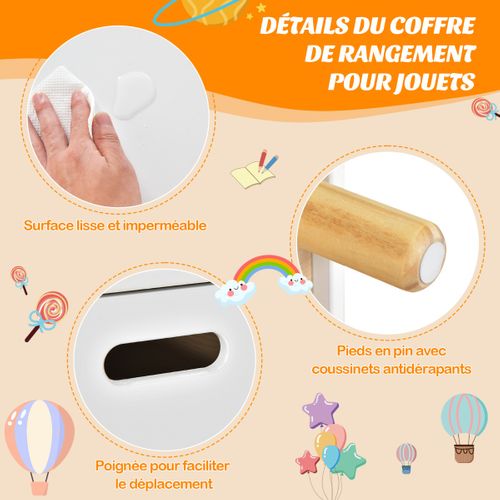 Coffre à Jouets, Boîte De Rangement, Rangement Jouet En Bois Avec Etagère Pour Enfant 60x33x44cm