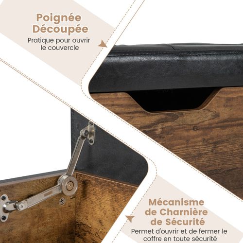 Coffre De Rangement, Banc De Rangement Ottoman Coussin Rembourré Rabattable 2 Tiroirs En Bois