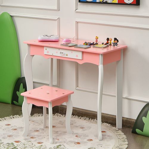 Coiffeuse Enfant, Table De Maquillage Avec Tabouret Tiroir Miroir à 3 Volets Amovible Rose