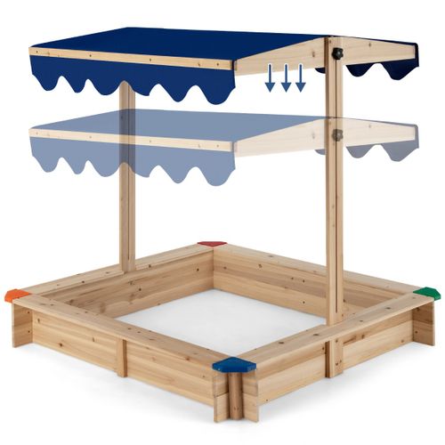 Bac à Sable En Bois De Sapin Avec Toit Réglable et Inclinable Bac à Sable Extérieur