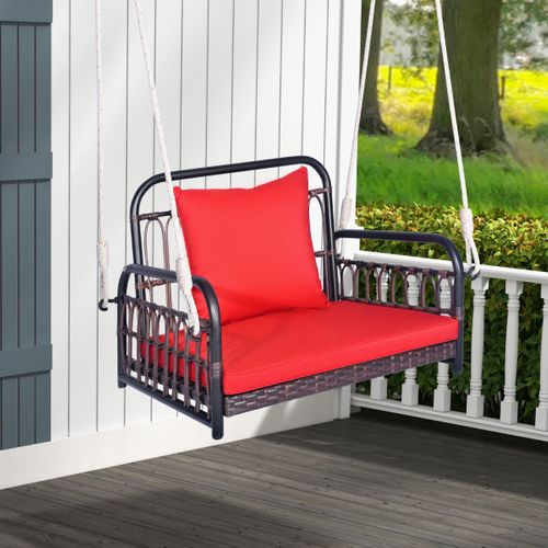 Balancelle D'extérieur, Chaise Suspendue En Rotin Pe 2 Cordes De Suspension, Crochets Cadre