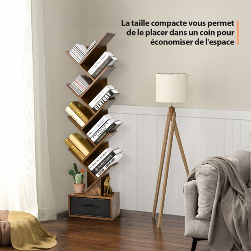 Étagère Sur Pied, Bibliothèque, Meuble De Rangement à 10 Niveaux Avec Tiroir Pour Cd Dvd Et Livre