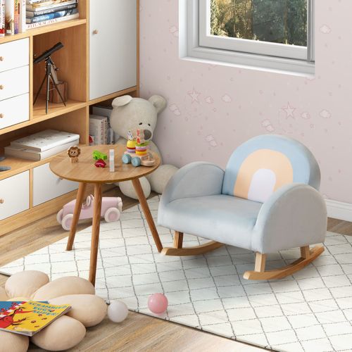 Fauteuil à Bascule Enfants En Peluche Charge 50kg Jolis Cadeaux Pour Garçon Fille De 3-5 Ans Bleu