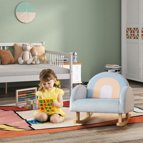 Fauteuil à Bascule Enfants En Peluche Charge 50kg Jolis Cadeaux Pour Garçon Fille De 3-5 Ans Bleu