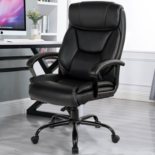 Fauteuil à Bascule Pivotante Ultra Souple En Similicuir Hauteur Réglable Base Robuste Noir