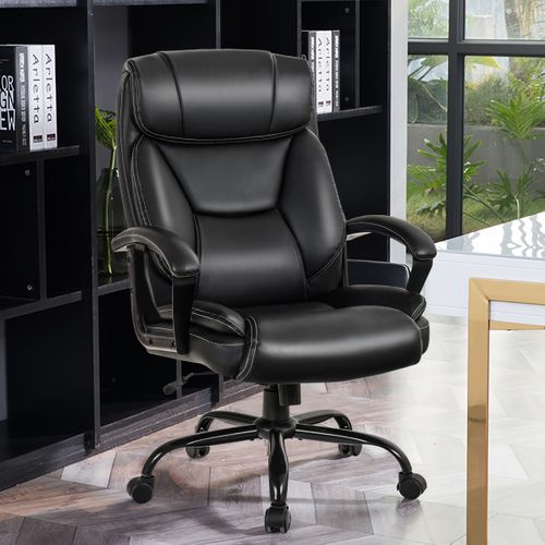 Fauteuil à Bascule Pivotante Ultra Souple En Similicuir Hauteur Réglable Base Robuste Noir