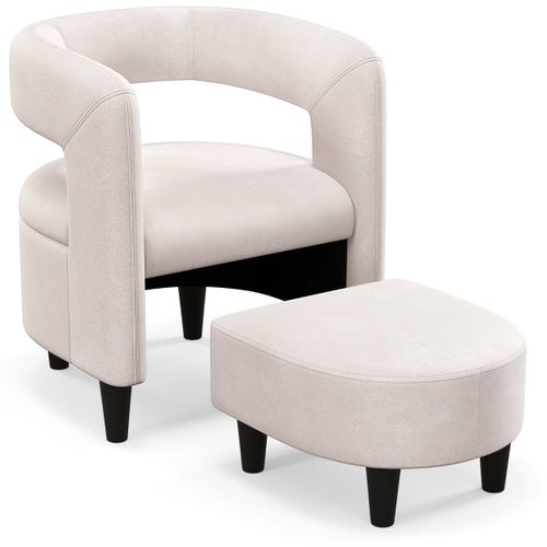 Fauteuil Relax Confortable Avec Repose-pieds Fauteuil Tonneau Rembourré En Velours Et Pouf