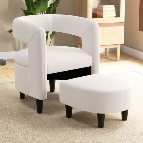 Fauteuil Relax Confortable Avec Repose-pieds Fauteuil Tonneau Rembourré En Velours Et Pouf