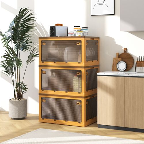 Lot De 3 Boîtes De Rangement Empilables Roulettes Bacs De Rangement Avec Couvercles Et 5 Portes