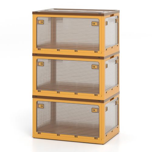 Lot De 3 Boîtes De Rangement Empilables Roulettes Bacs De Rangement Avec Couvercles Et 5 Portes