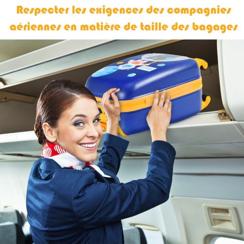 Ensemble 2 Valises Pour Enfants Sac à Dos Trolley Avec Poignée Rétractable Thème Aérienne Bleu