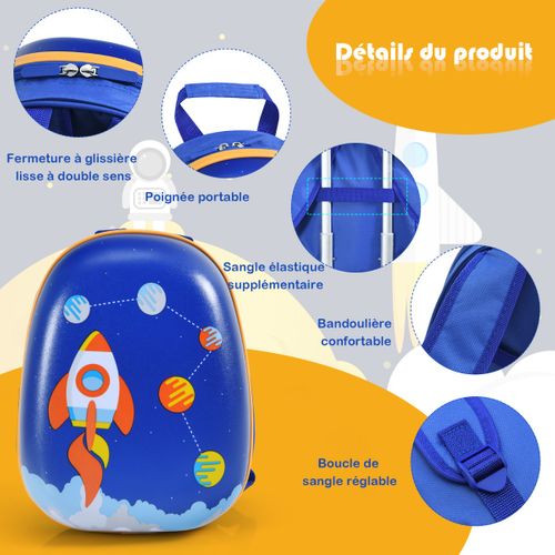 Ensemble 2 Valises Pour Enfants Sac à Dos Trolley Avec Poignée Rétractable Thème Aérienne Bleu