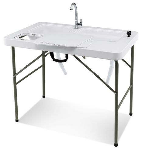 Table De Pêche Avec 2 Éviers Robinet Rotatif 360° Table Pliante Portable Pour Nettoyage