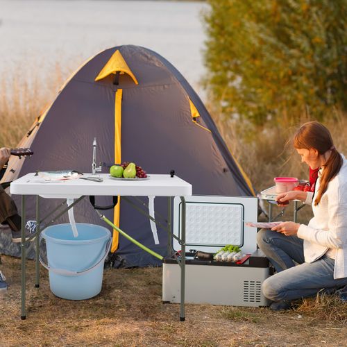 Table De Pêche Avec 2 Éviers Robinet Rotatif 360° Table Pliante Portable Pour Nettoyage