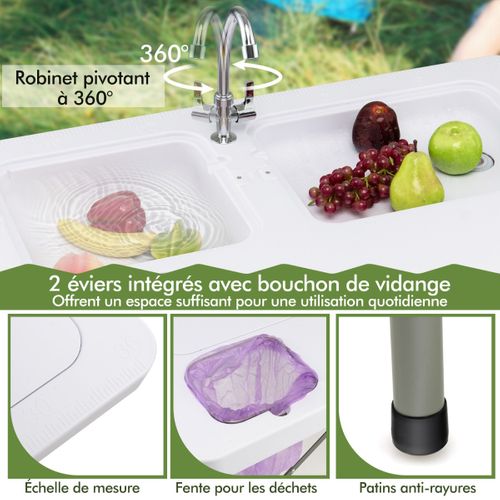 Table De Pêche Avec 2 Éviers Robinet Rotatif 360° Table Pliante Portable Pour Nettoyage