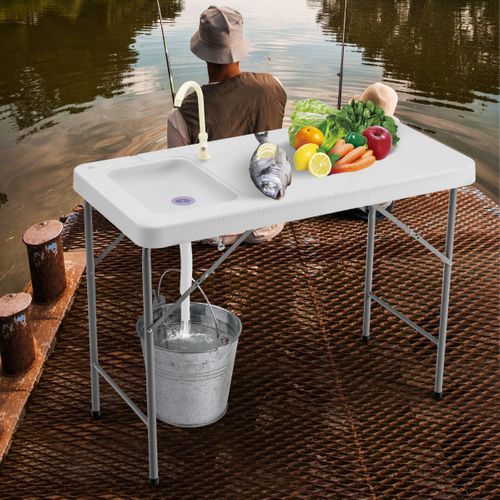 Table De Pêche Avec Éviers Table Pliante Portable Pour Nettoyage De Poisson Acierethdpe