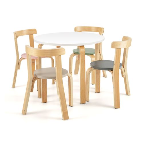 Table D'enfant Ronde Avec 4 Chaises - Bois De Peuplier Et Bois De Bouleau - Style Scandinave