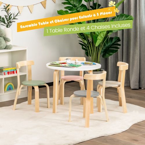 Table D'enfant Ronde Avec 4 Chaises - Bois De Peuplier Et Bois De Bouleau - Style Scandinave