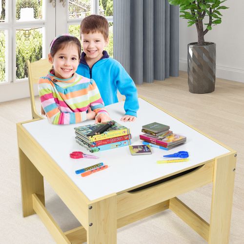 Table Enfant Tableau Amovible à 2 Faces Et 2 Boîtes Avec Chaise Bureau Enfant Avec Rangement
