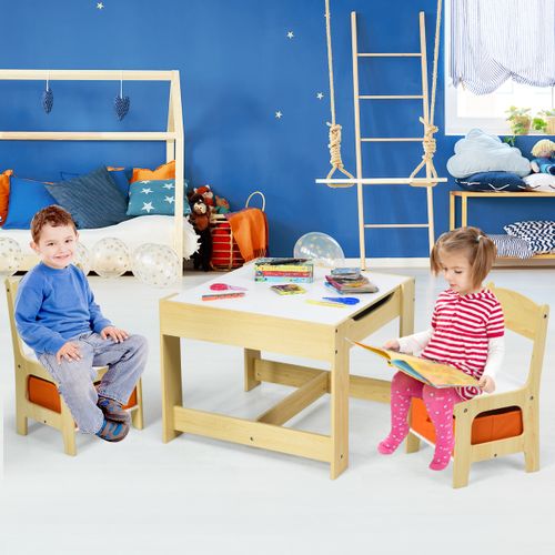 Table Enfant Tableau Amovible à 2 Faces Et 2 Boîtes Avec Chaise Bureau Enfant Avec Rangement