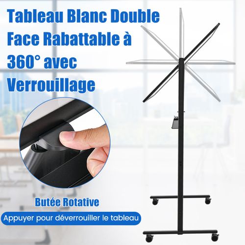 Tableau Blanc Mobile Magnétique Double Face 120x80cm Tableau Réversible Effaçable à Sec
