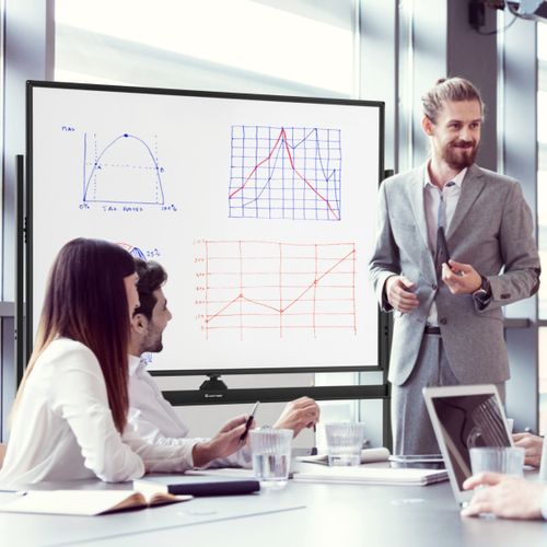 Tableau Blanc Réversible à 360° De 90x120 Cm Avec Hauteur Réglable Et 4 Roulettes