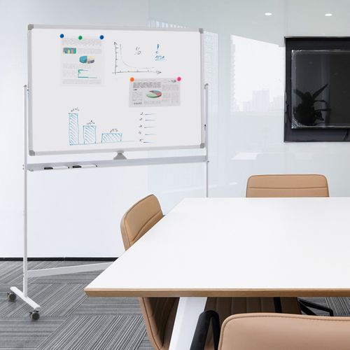 Tableau Blanc Roulant Portable 80 X 120 Cm Tableau Effaçable à Sec Réversible Marqueurs Noirs