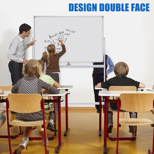 Tableau Blanc Roulant Portable 80 X 120 Cm Tableau Effaçable à Sec Réversible Marqueurs Noirs