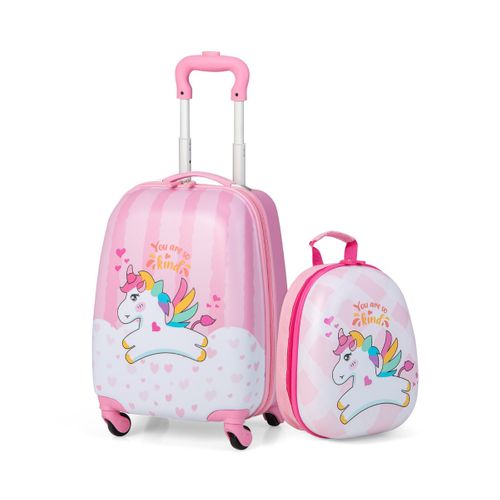 Lot De 2 Bagages à Main Valise 16" Et Sac à Dos 12" Pour Enfants Avec Roulettes En PC Et Abs